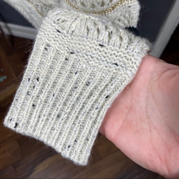 Chunky knit tan, black and metallic gold sweater. Retro striped. Long sleeve - Picture 8 of 12